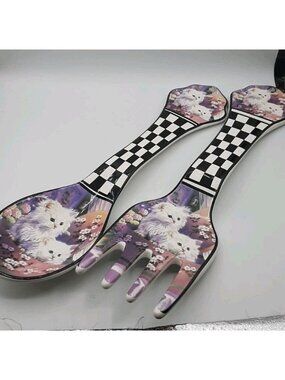 Vintage Oversized Ceramic Wall Hanging Spoons and Fork Kitten Decor 16 1/2 in